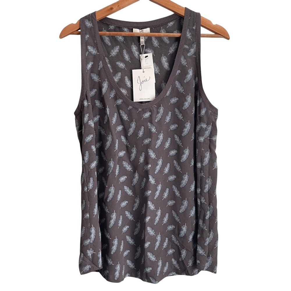 Joie Women Boho Feather Silk Tank Top Size M Gray Flowy Casual Luxe Lightweight